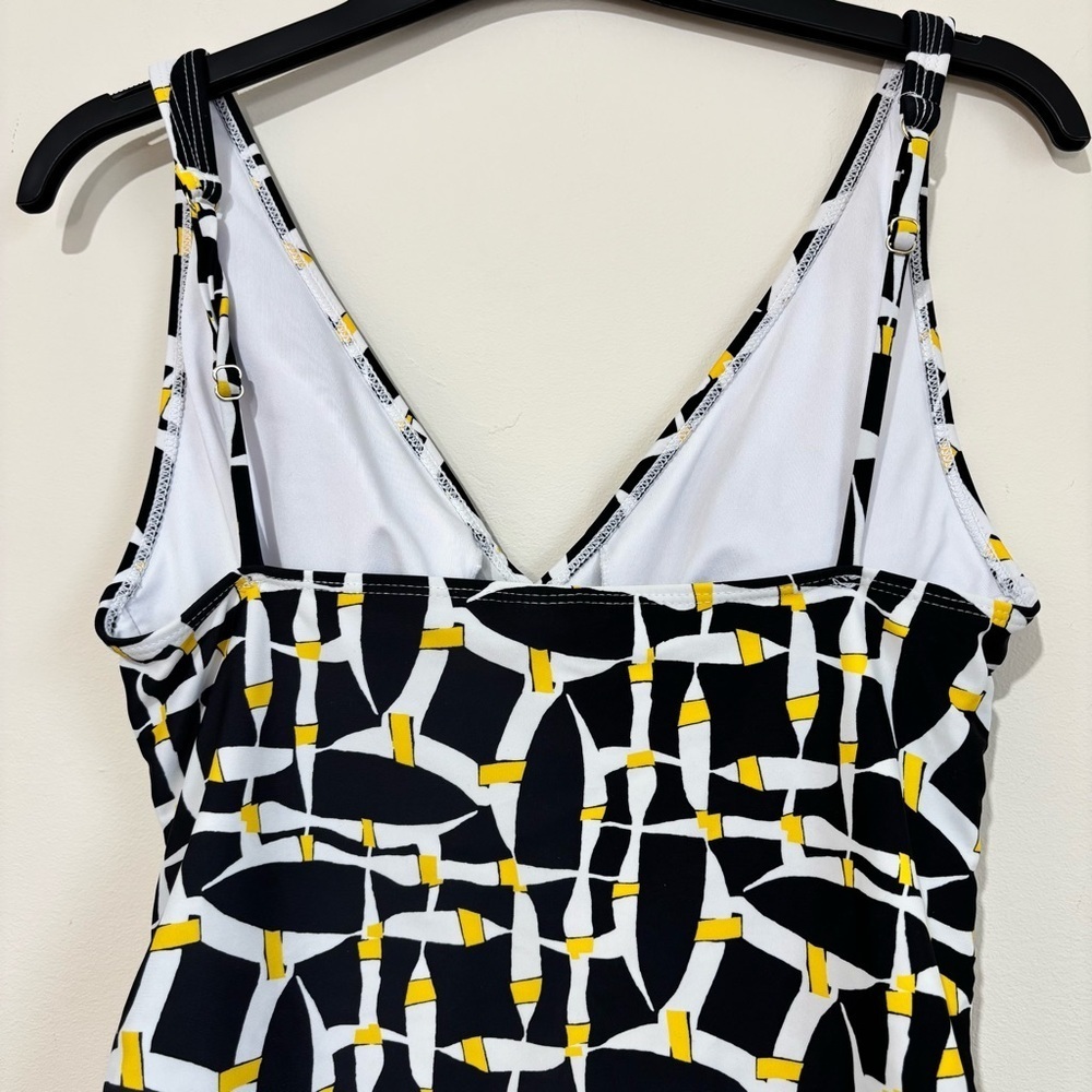 Tahari Off The Grid Black Yellow White Lace Up Grommet One-Piece Swimsuit Large - Picture 6 of 16